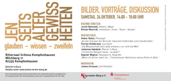 Vortrag von Dagmar Wagner im Rahmen der Veranstaltung: "Jenseits alter Gewissheiten!" am 24.10.2015 im Rittersaal, Schloss Kempfenhausen